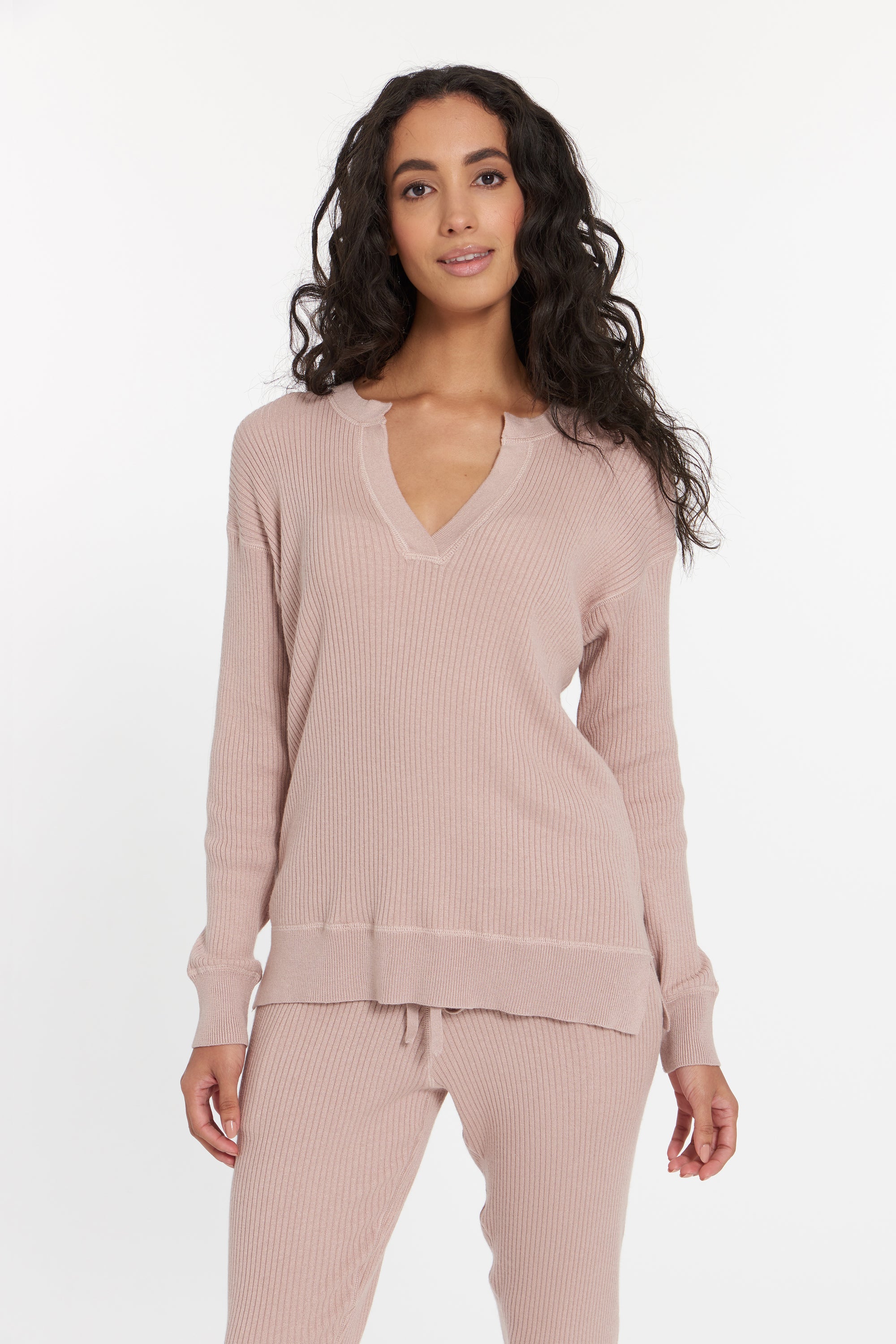 Dusty Rose Cabo Cashmere Split Neck Top, var-23477271101498,var-23477271134266,var-23477271167034,var-23477271199802,var-23477271232570