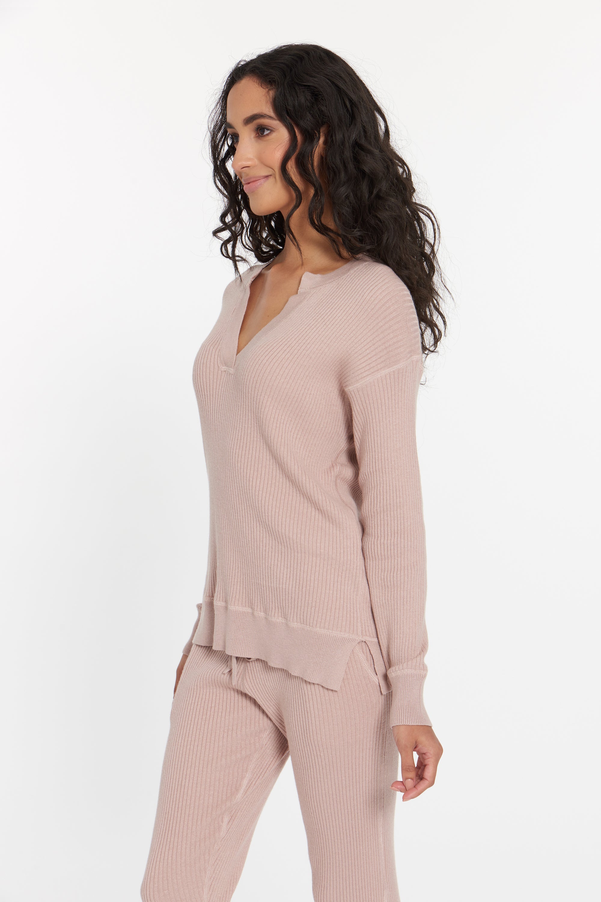 Dusty Rose Cabo Cashmere Split Neck Top, var-23477271101498,var-23477271134266,var-23477271167034,var-23477271199802,var-23477271232570