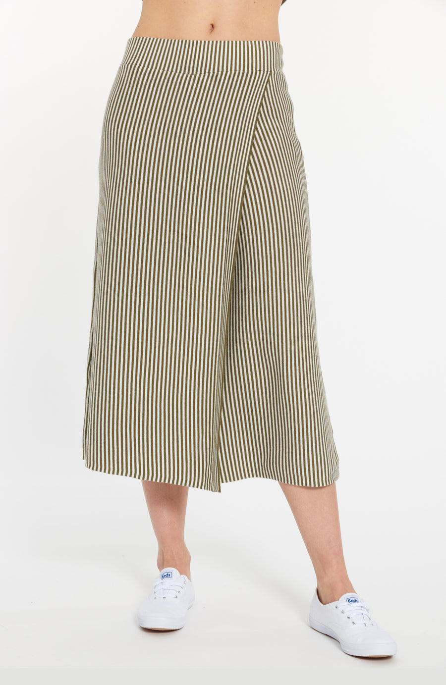 Olive Marshmallow Stripe Cashmere Culotte,var-22927199141946,var-22927199174714,var-22927199240250,var-22927199273018,var-22927199305786