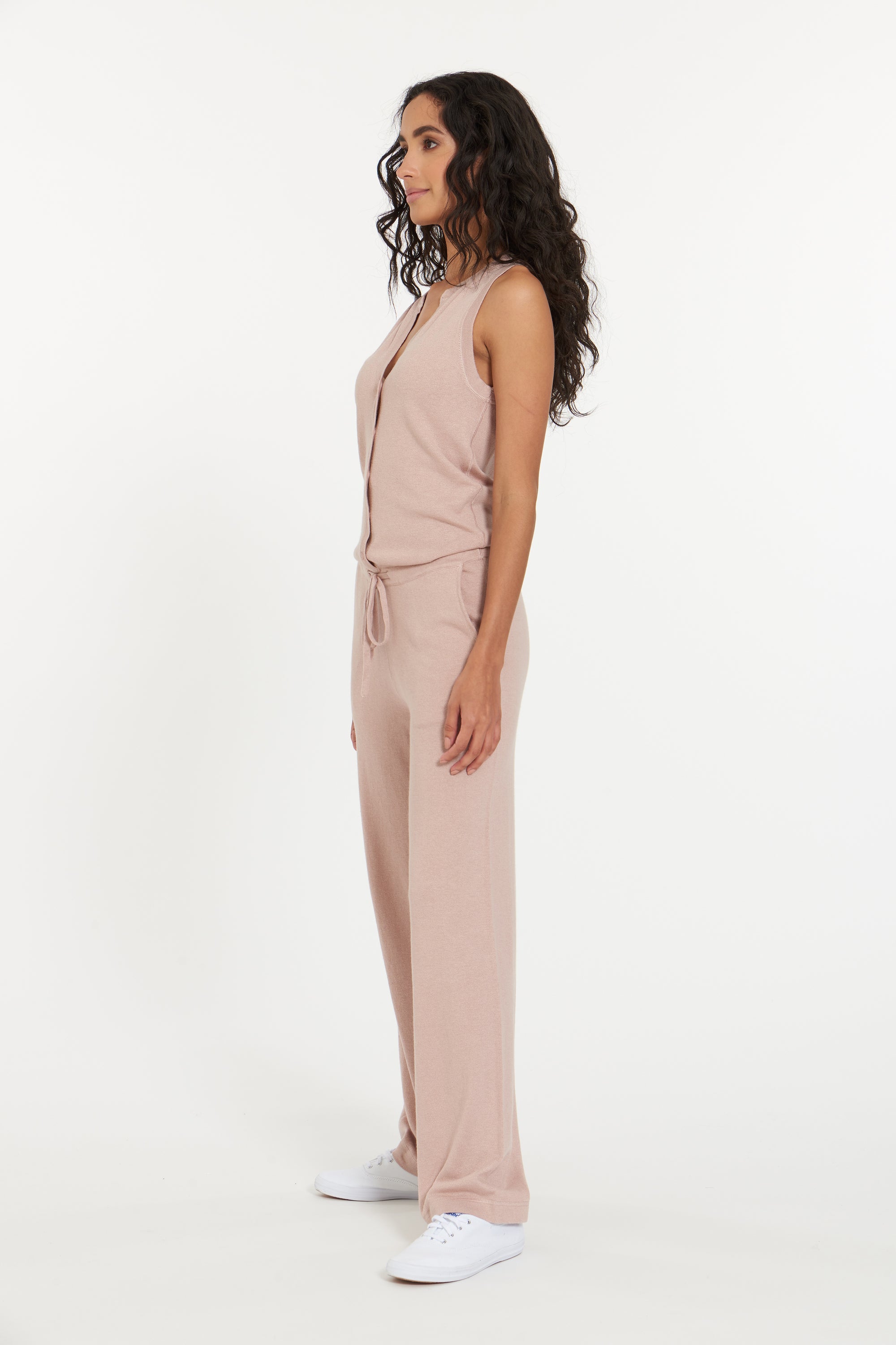 Dusty Rose Portofino Cashmere Henley Jumpsuit, var-23484803383354,var-23484803416122,var-23484803448890,var-23484803481658,var-23484803514426