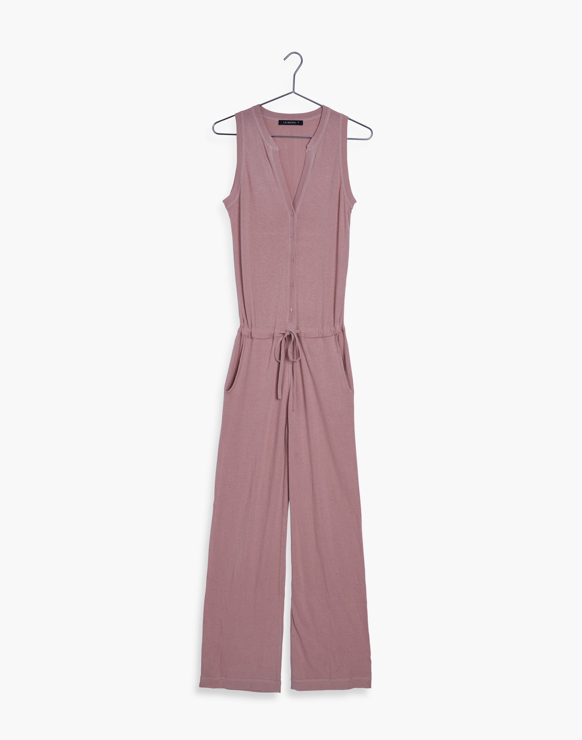 Dusty Rose Portofino Cashmere Henley Jumpsuit, var-23484803383354,var-23484803416122,var-23484803448890,var-23484803481658,var-23484803514426
