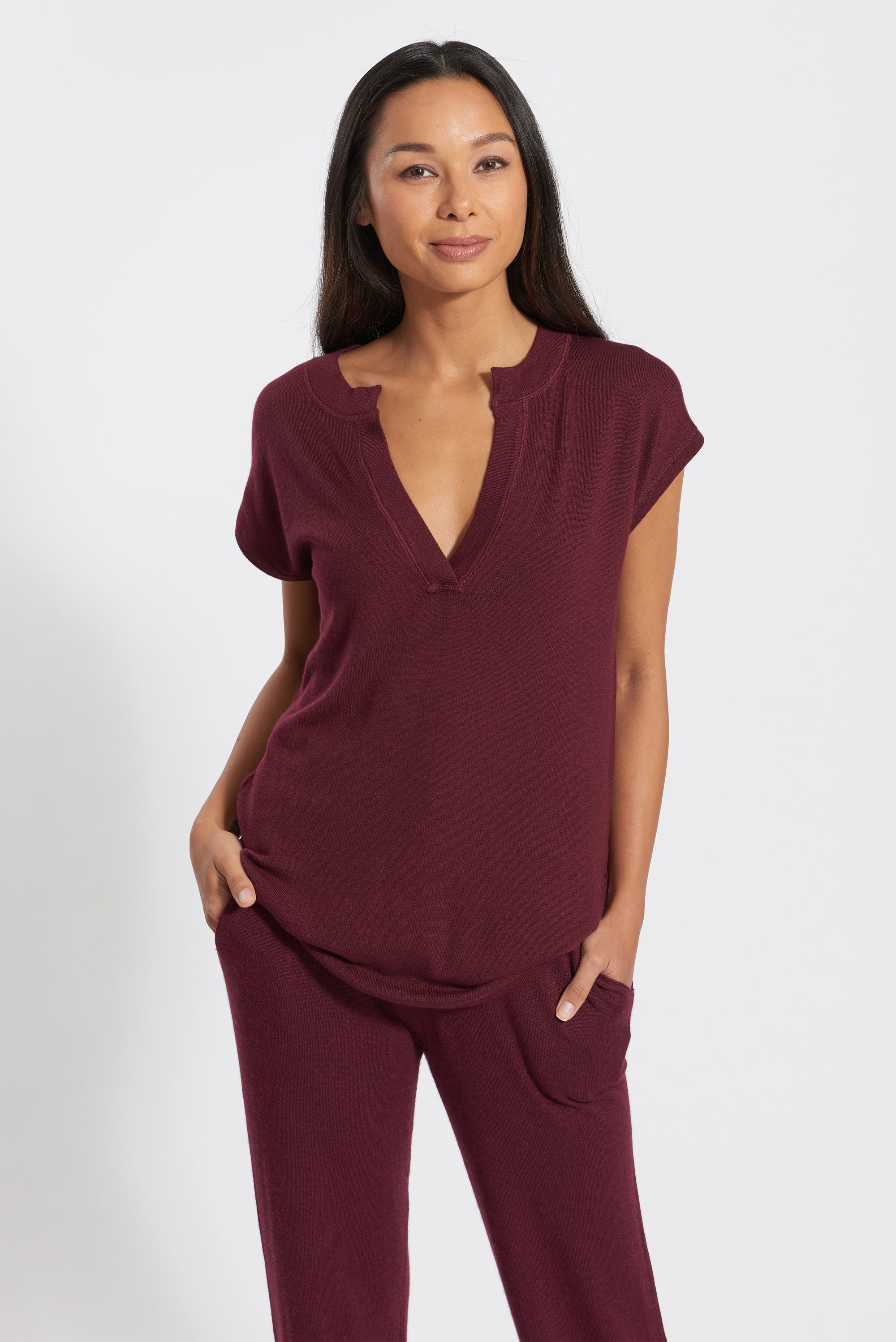 Burgundy Cashmere Rio Tee, var-22422421897274,var-22422426583098,var-22422426615866,var-22422426648634,var-22422426681402