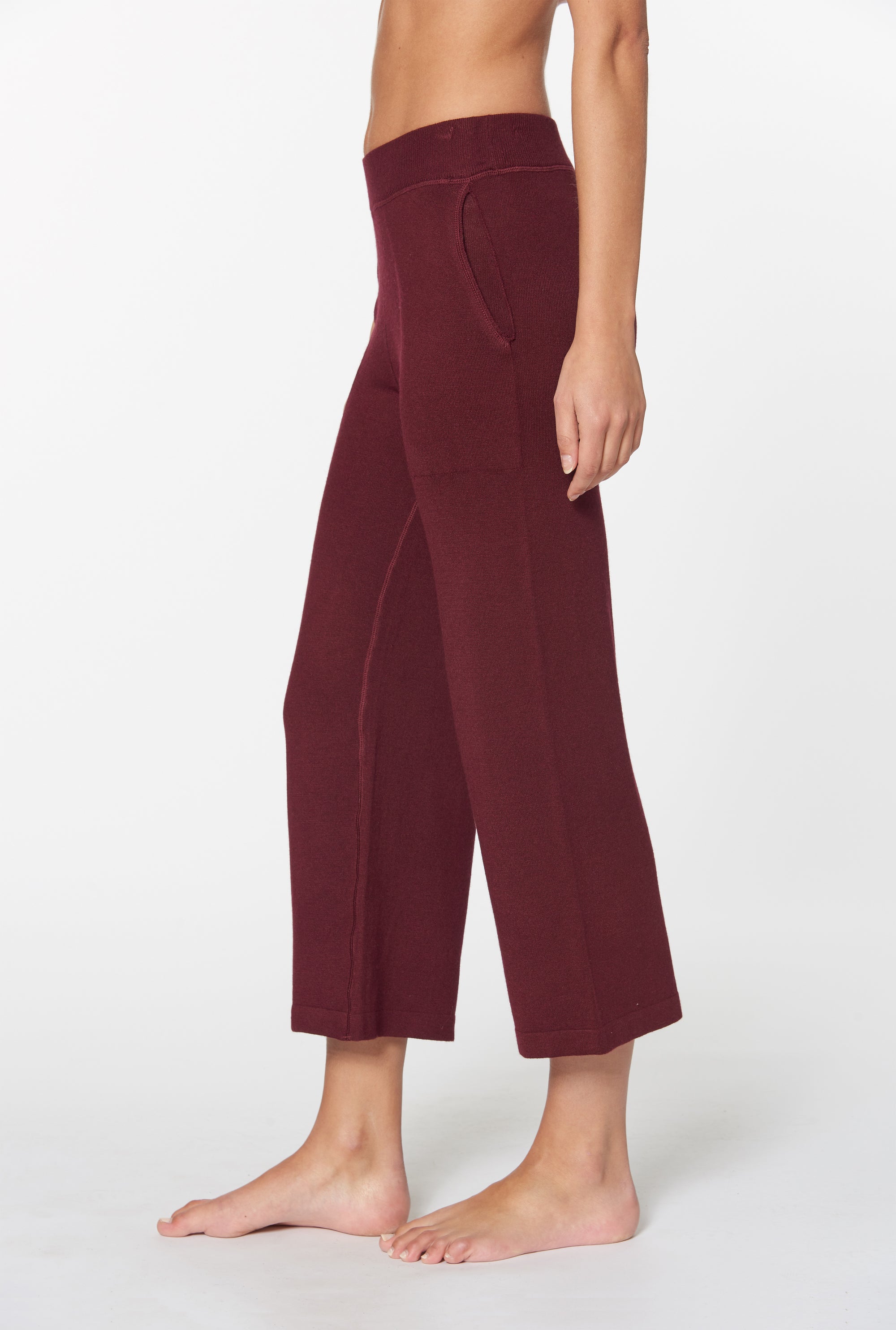 Burgundy Cashmere Chelsea Wide Leg Crop Pant, var-22423458283578,var-22423491182650,var-22423491215418,var-22423491248186,var-22423491280954