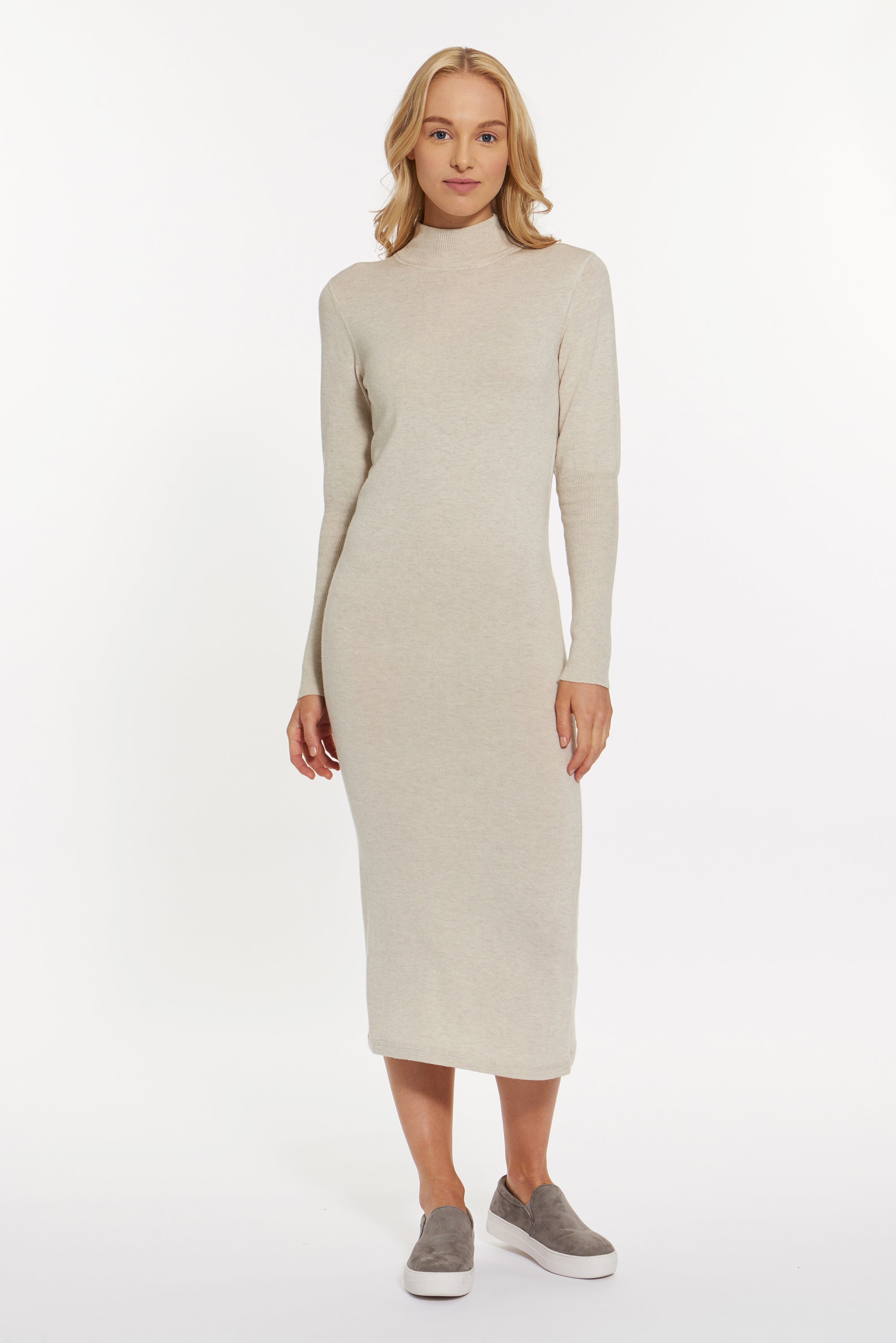 Oatmeal Cashmere Chelsea Mock Dress, var-31336862318650,var-31336862351418,var-31336862384186,var-31336862416954,var-31336862449722