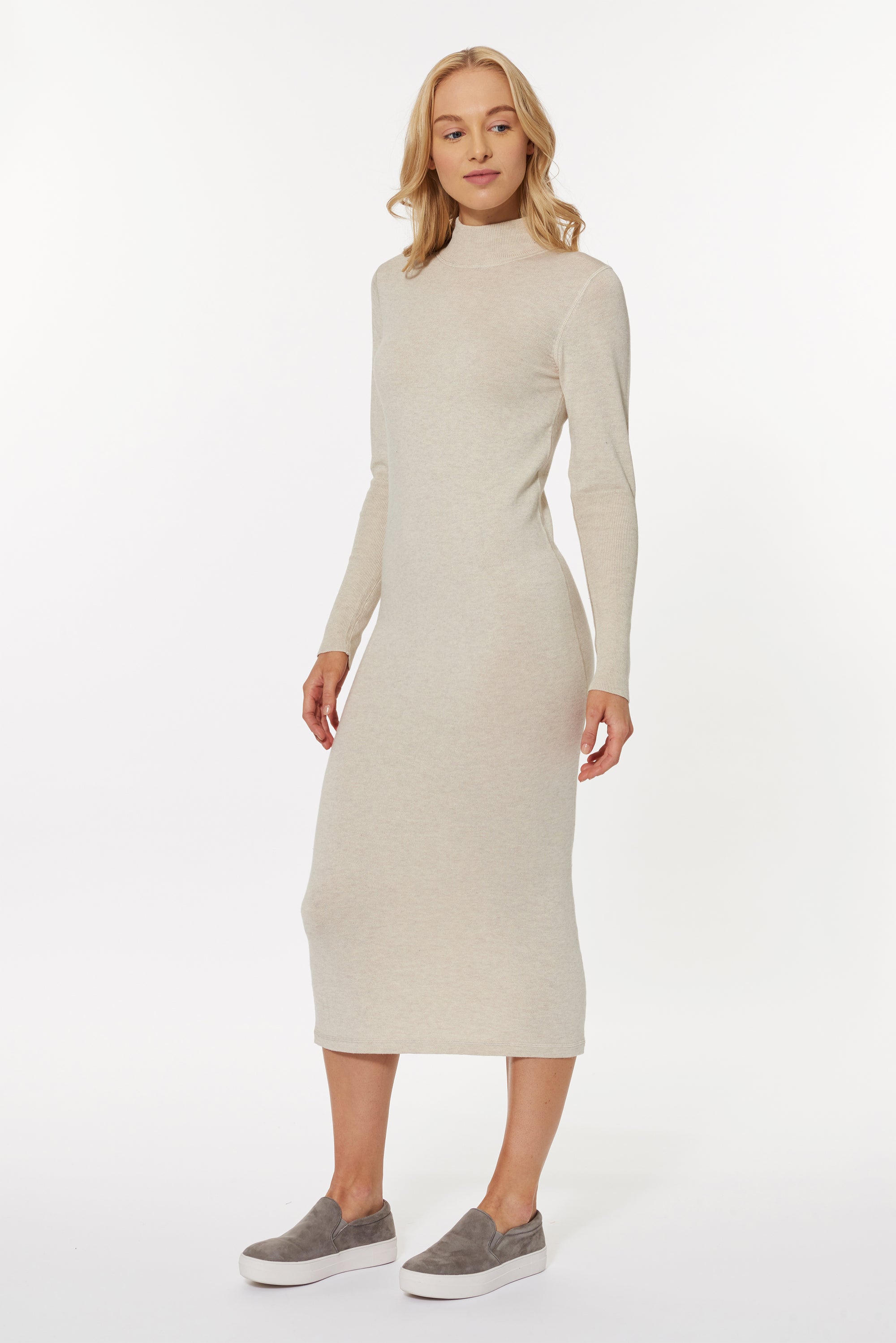 Oatmeal Cashmere Chelsea Mock Dress, var-31336862318650,var-31336862351418,var-31336862384186,var-31336862416954,var-31336862449722