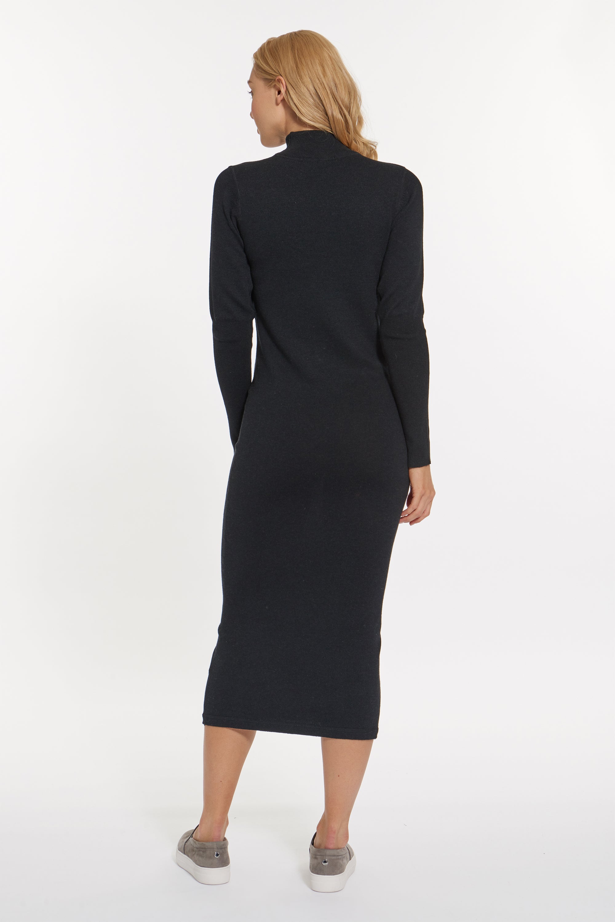 Black Heather Cashmere Chelsea Mock Dress, var-31336867397690,var-31336867430458,var-31336867463226,var-31336867495994,var-31336867528762